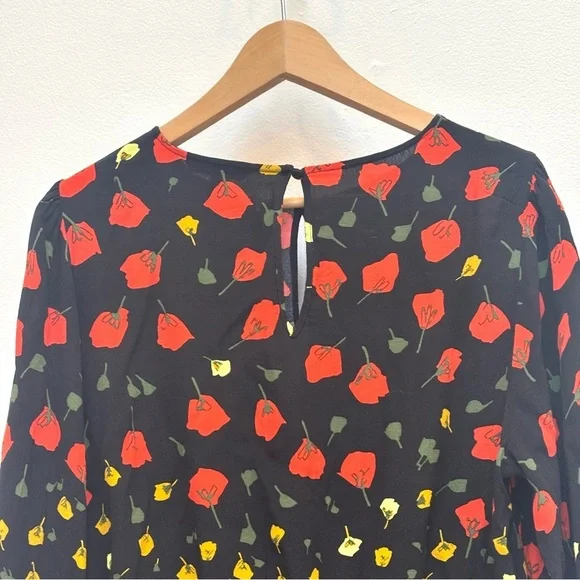 Banana Republic Dark Floral Keyhole Peplum Top Boho Rose Petal Black Red Size XL - Picture 5 of 9